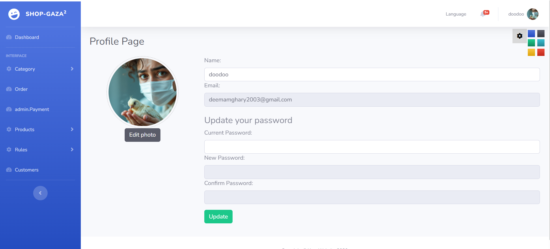 Dashboard laravel e_shop